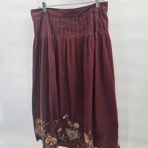 Vintage Y2K Fashion Terminal Burgundy Embroidery Beads 100% Cotton Maxi Skirt XL